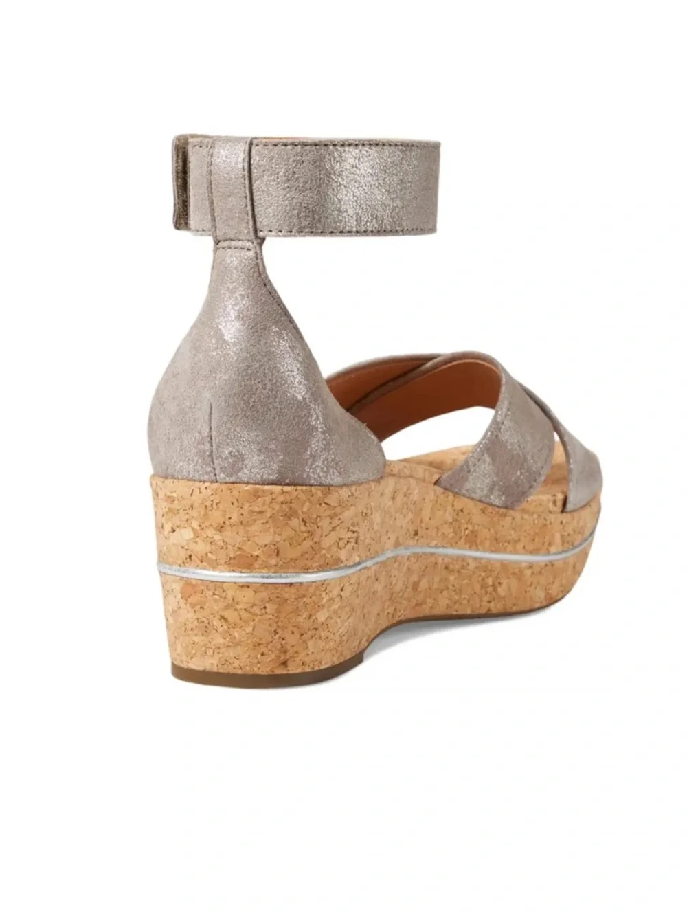 Johnston & Murphy Gigi Pewter Metallic  Suede Cross-Band Sandals 9.5m comfort